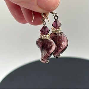 Artisan Purple Glass & Silver Drop Earrings